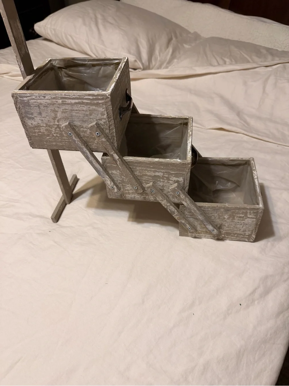 New Rustic Garden Step Planter - Weathered Gray- mini 3 tiered gardening planter